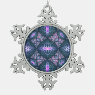 3D Fractal Kunstpatroon Turquoise Paars Roze Tin Sneeuwvlok Ornament