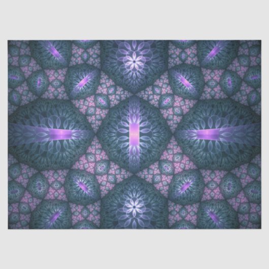 3D Fractal Kunstpatroon Turquoise Paars Roze Tissuepapier (Voorkant)