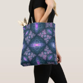 3D Fractal Kunstpatroon Turquoise Paars Roze Tote Bag (Dichtbij)