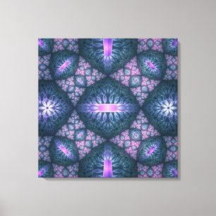 3D Fractale Kunst Abstract Patroon Blauw Paars Roz Canvas Afdruk