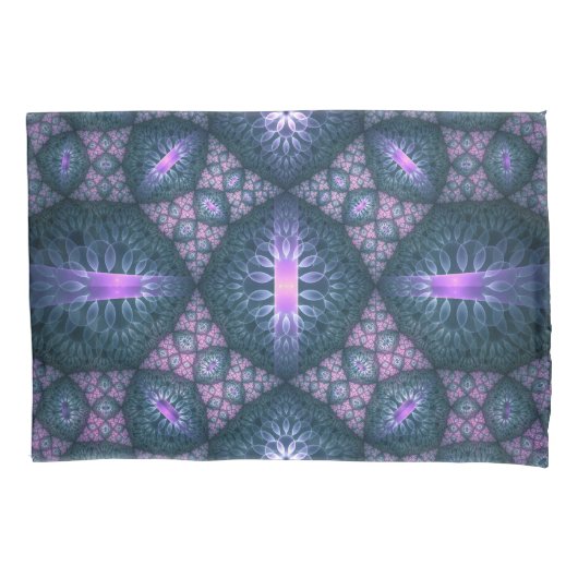 3D Fractale Kunst Abstract Patroon Blauw Paars Roz Kussensloop (Voorkant)