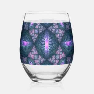 3D Fractale Kunst Abstract Patroon Blauw Paars Roz Wijnglas Zonder Voet