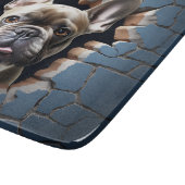 3D Franse Bulldog Gebarsten Gat Blauwe Muur Snijplank (Hoek)