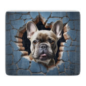 3D Franse Bulldog Gebarsten Gat Blauwe Muur Snijplank (Voorkant)