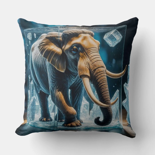 3D Frozen Elephant in Frosted Ice Cube Kussen (Voorkant)