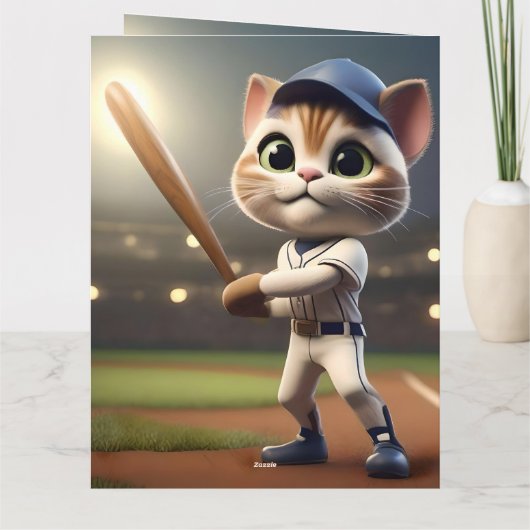 3D Funny Baseball Cat, Grote Verjaardag Kaart (Achterkant)