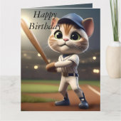 3D Funny Baseball Cat, Grote Verjaardag Kaart (Voorkant)