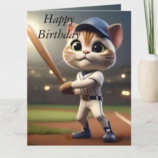 3D Funny Baseball Cat, Grote Verjaardag Kaart (Voorkant)