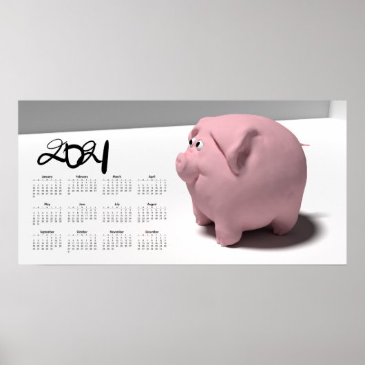 3D Funny Pig 3 Calendar Poster 2021 28x14 (Voorkant)