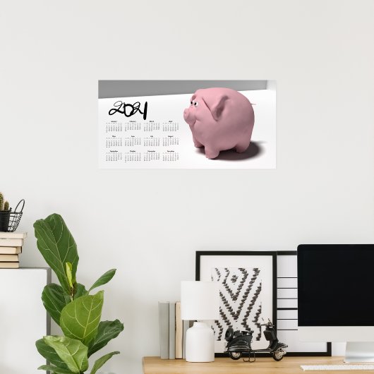 3D Funny Pig 3 Calendar Poster 2021 28x14 (Thuiskantoor)