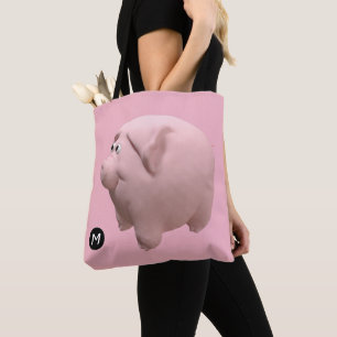 3D Funny Pig Year Birthday Monogram kies kleur B Tote Bag