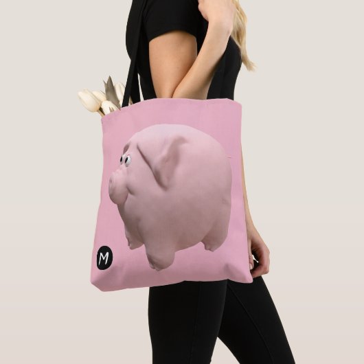 3D Funny Pig Year Birthday Monogram kies kleur B Tote Bag (Dichtbij)