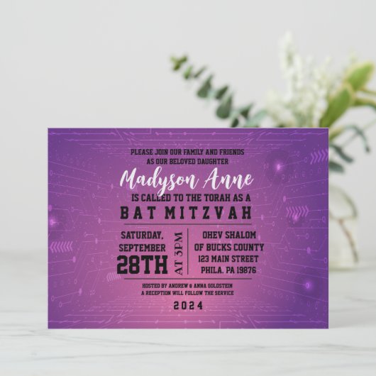 3D GAMER GAMING DIGITAL Bat Mitzvah Uitnodiging (Staand voorkant)