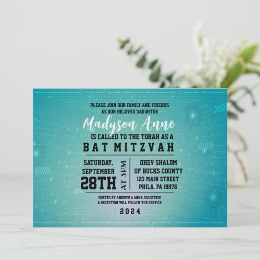 3D GAMER GAMING DIGITAL Bat Mitzvah Uitnodiging (Staand voorkant)