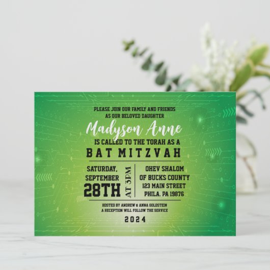 3D GAMER GAMING DIGITAL Bat Mitzvah Uitnodiging (Staand voorkant)