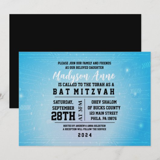 3D GAMER GAMING DIGITAL Bat Mitzvah Uitnodiging (Voorkant / Achterkant)