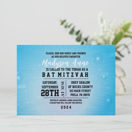 3D GAMER GAMING DIGITAL Bat Mitzvah Uitnodiging (Staand voorkant)