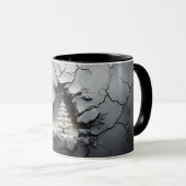 3D Gebarsten Grijze Muur Kerstboom Mok (Voorkant rechts)