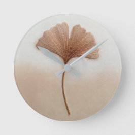 3D Geborduurd Ginkgoblad Warm Taupe Ronde Klok