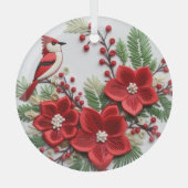 3D Geborduurde Kardinale Kerstversieringen Glas Ornament (Voorkant)