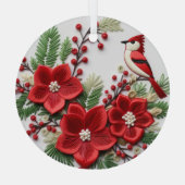 3D Geborduurde Kardinale Kerstversieringen Glas Ornament (Achterkant)