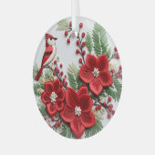 3D Geborduurde Kardinale Kerstversieringen Glas Ornament (Voorkant links)