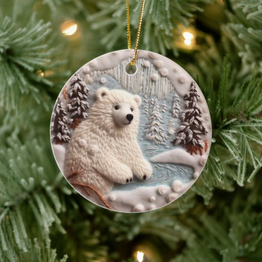 3D Geborduurde look Polar Beer Kerstwinter Keramisch Ornament (Boom)