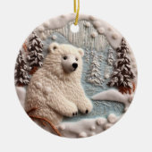 3D Geborduurde look Polar Beer Kerstwinter Keramisch Ornament (Voorkant)