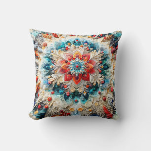 3D geborduurde look Winter Mandala Kaleidoscoop Kussen