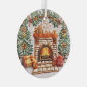 3D Geborduurde open haard Kerstversieringen Glas Ornament (Voorkant Rechts)