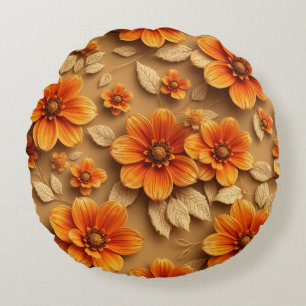 3D gebrande oranje bloemetjes werpen kussen, Rond Kussen