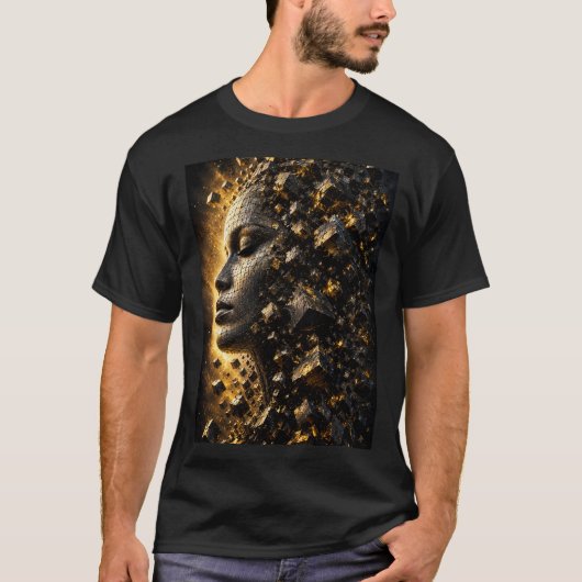 3D gefragmenteerde gezichtskubussen zwart T-shirt (Voorkant)
