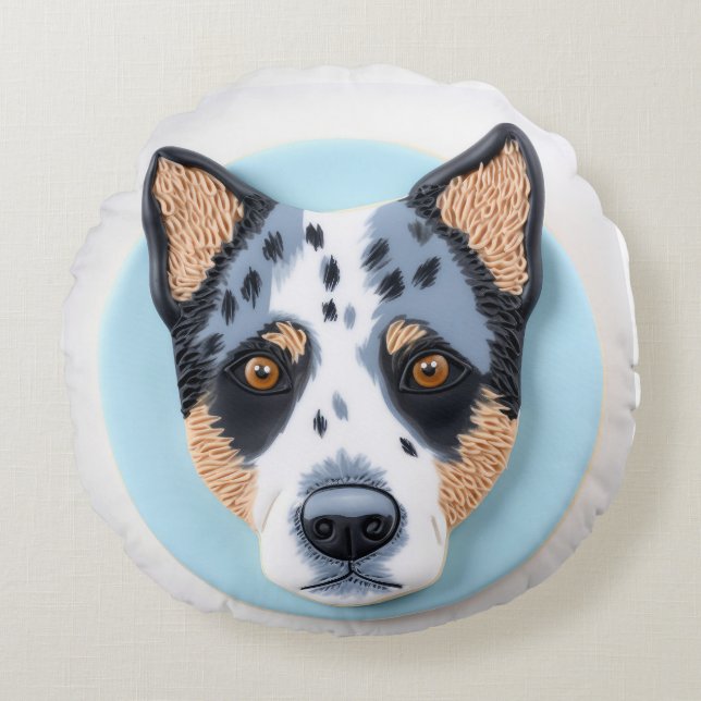 3D geïnspireerde Blue Heeler hond Rond Kussen (Voorkant)