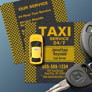 3D Gele Taxi 24/7 Service Taxichauffeur Vierkante Visitekaartje