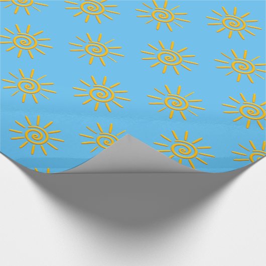 3D Gele Zon Tekenpatroon Cadeaupapier (Hoek)
