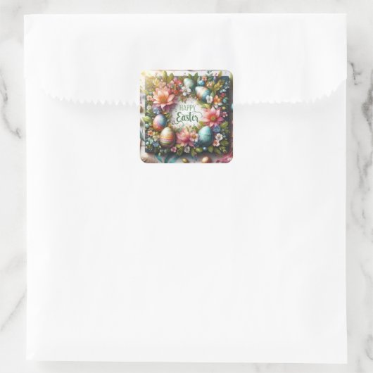3D Gelukkig Paascanvas Vierkante Sticker (Tas)