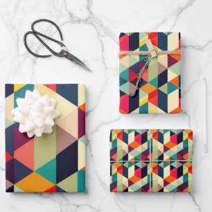 3D Geometrisch Patroon RETRO Chic Mid Century Mode Inpakpapier Vel