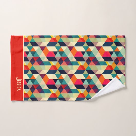3D Geometrisch Patroon RETRO Monogrammed Naam Bad Handdoek (Handdoek)