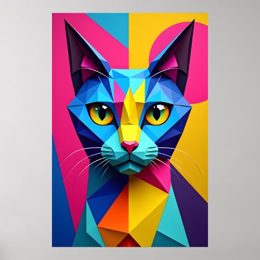 3D Geometrische Pop Art Kat Poster (Voorkant)
