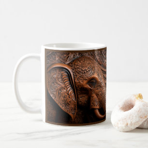 3D Gereedgemaakte lederen look afgedrukt olifant Koffiemok