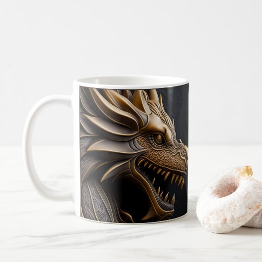 3D Gereedgemaakte Lederen look Gedrukt Dragon Koffiemok (Met donut)