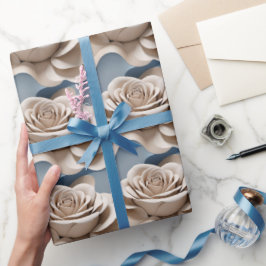 3D gerenderde rozen in tinten blauw en wit Cadeaupapier