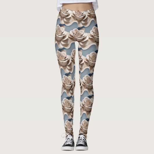 3D gerenderde rozen in tinten blauw en wit Leggings (Voorkant)