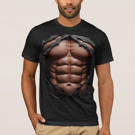 3D gescheurd ABS T-shirt – Realistische spierborst (Voorkant)