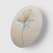 3D Gestructureerde Borduurwerk Ginkgo Blad Beige C Ronde Klok (Hoek)