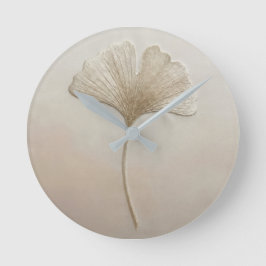 3D Gestructureerde Borduurwerk Ginkgo Blad Beige C Ronde Klok