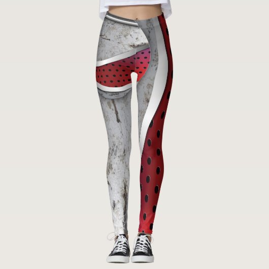 3D getextureerd rood en grijs Leggings (Voorkant)