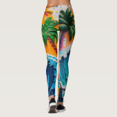 3D Getextureerde Tropische Golf & Zon Abstract Imp Leggings (Achterkant)