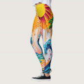 3D Getextureerde Tropische Golf & Zon Abstract Imp Leggings (Links)