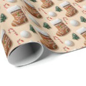 3D Gingerbread Christmas Stocking & Candy Cane Pat Cadeaupapier (Rol Hoek)